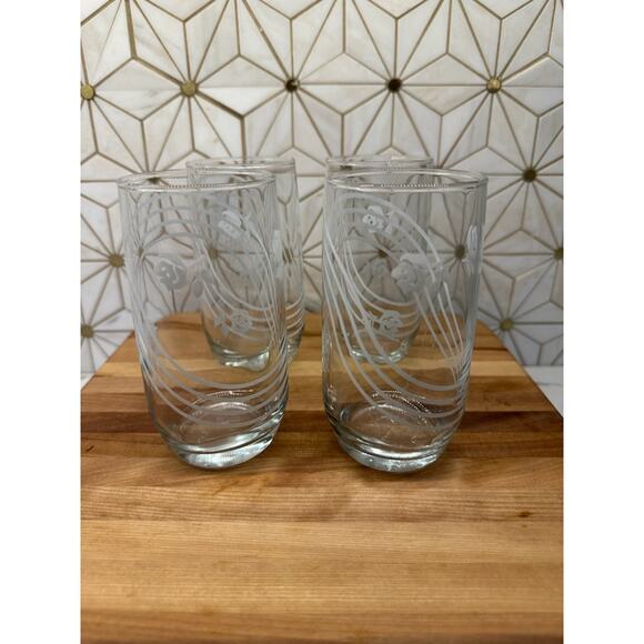 Vintage Anchor Hocking White‎ Swirls and Flowers Tumblers | Set of 7 - Picture 4 of 8